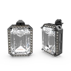 Beyaz zirkon ve dumanlı kuvars 925 ayar siyah rodyum kaplama gümüş küpe