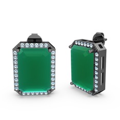Avis Küpe - Kök zümrüt ve akuamarin 925 ayar siyah rodyum kaplama gümüş küpe #gex17y