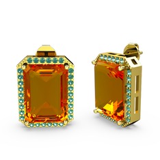 Sitrin ve yeşil kuvars 925 ayar altın kaplama gümüş küpe