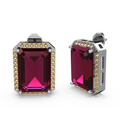 Avis Küpe - Rodolit garnet ve sitrin 8 ayar beyaz altın küpe #hildnm