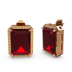 Garnet ve sitrin 8 ayar rose altın küpe