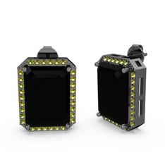 Avis Küpe - Siyah zirkon ve peridot 925 ayar siyah rodyum kaplama gümüş küpe #iq1h1d