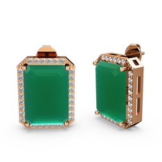 Kök zümrüt ve swarovski 14 ayar rose altın küpe