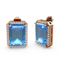 Avis Küpe - Akuamarin ve pırlanta 8 ayar rose altın küpe (0.66 karat) #j46i3d