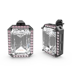 Avis Küpe - Beyaz zirkon ve pembe kuvars 925 ayar siyah rodyum kaplama gümüş küpe #jou6lt