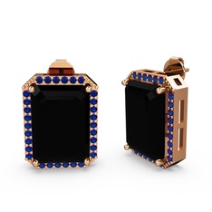 Siyah zirkon ve lab safir 925 ayar rose altın kaplama gümüş küpe