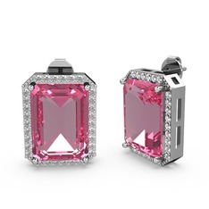 Pembe kuvars ve pırlanta 8 ayar beyaz altın küpe (0.66 karat)