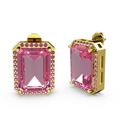 Avis Küpe - Pembe kuvars ve rodolit garnet 8 ayar altın küpe #nhthe1