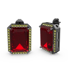 Avis Küpe - Garnet ve peridot 925 ayar siyah rodyum kaplama gümüş küpe #nnrxgy