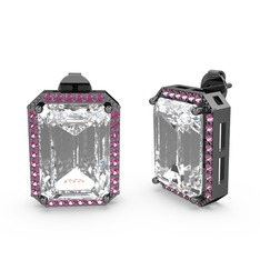 Avis Küpe - Swarovski ve rodolit garnet 925 ayar siyah rodyum kaplama gümüş küpe #novg38