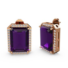 Avis Küpe - Ametist ve beyaz zirkon 925 ayar rose altın kaplama gümüş küpe #p8hzfm