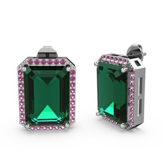 Yeşil kuvars ve rodolit garnet 14 ayar beyaz altın küpe