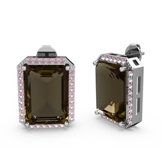 Dumanlı kuvars ve pembe kuvars 14 ayar beyaz altın küpe