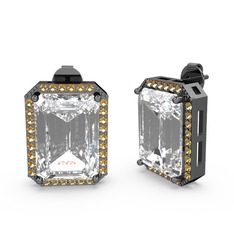 Avis Küpe - Beyaz zirkon ve sitrin 925 ayar siyah rodyum kaplama gümüş küpe #qva9sh