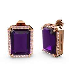 Avis Küpe - Ametist ve pembe kuvars 18 ayar rose altın küpe #r1enhw