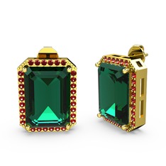 Yeşil kuvars ve garnet 8 ayar altın küpe