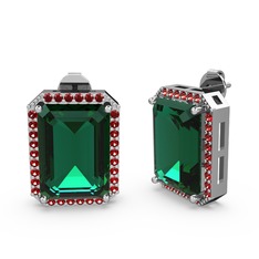 Yeşil kuvars ve garnet 14 ayar beyaz altın küpe