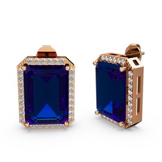 Avis Küpe - Lab safir ve beyaz zirkon 14 ayar rose altın küpe #ssn96d