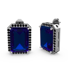 Lab safir ve siyah zirkon 14 ayar beyaz altın küpe