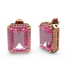 Pembe kuvars ve rodolit garnet 18 ayar rose altın küpe