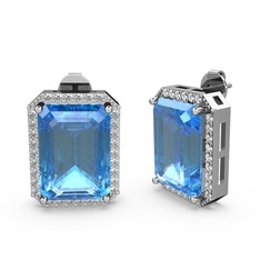 Avis Küpe - Akuamarin ve beyaz zirkon 14 ayar beyaz altın küpe #ts16lt