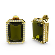 Peridot ve swarovski 14 ayar altın küpe