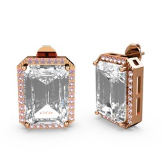 Swarovski ve pembe kuvars 8 ayar rose altın küpe