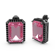 Avis Küpe - Pembe kuvars ve siyah zirkon 925 ayar siyah rodyum kaplama gümüş küpe #vk0d1w