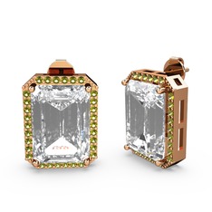 Beyaz zirkon ve peridot 925 ayar rose altın kaplama gümüş küpe