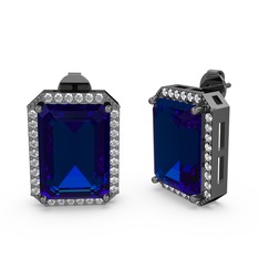 Avis Küpe - Lab safir ve swarovski 925 ayar siyah rodyum kaplama gümüş küpe #wvoq5s