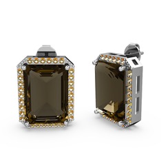 Dumanlı kuvars ve sitrin 14 ayar beyaz altın küpe