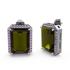 Avis Küpe - Peridot ve ametist 8 ayar beyaz altın küpe #y2h4id