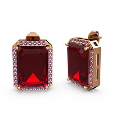 Avis Küpe - Garnet ve ametist 925 ayar rose altın kaplama gümüş küpe #ybolar