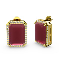 Kök yakut ve pırlanta 8 ayar altın küpe (0.66 karat)