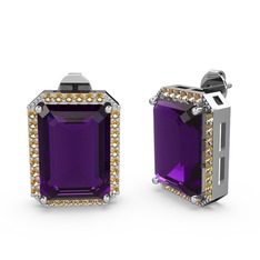 Ametist ve sitrin 14 ayar beyaz altın küpe