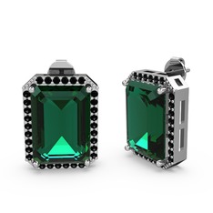 Avis Küpe - Yeşil kuvars ve siyah zirkon 14 ayar beyaz altın küpe #z910ie