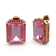 Pembe kuvars ve garnet 8 ayar rose altın küpe