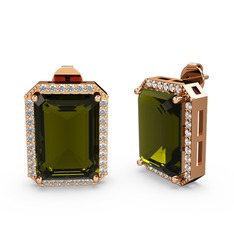 Peridot ve beyaz zirkon 14 ayar rose altın küpe