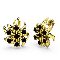 Aylena Çiçek Küpe - Siyah zirkon 18 ayar altın küpe #10s3cd