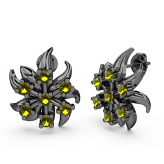 Aylena Çiçek Küpe - Peridot 925 ayar siyah rodyum kaplama gümüş küpe #1u0pyuu