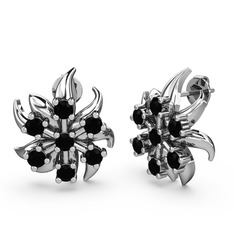 Aylena Çiçek Küpe - Siyah zirkon 8 ayar beyaz altın küpe #7awuwx