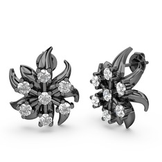 Aylena Çiçek Küpe - Pırlanta 925 ayar siyah rodyum kaplama gümüş küpe (0.504 karat) #zf86z0