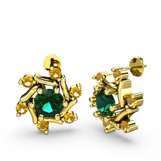 Floren Küpe - Sitrin ve yeşil kuvars 8 ayar altın küpe #10vodaj