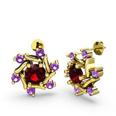 Floren Küpe - Ametist ve garnet 18 ayar altın küpe #10xfm0n