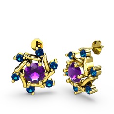 Floren Küpe - Lab safir ve ametist 8 ayar altın küpe #10yo4px