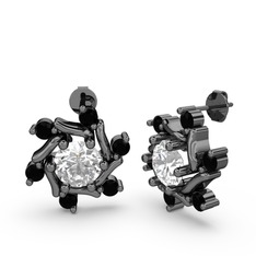 Floren Küpe - Siyah zirkon ve swarovski 925 ayar siyah rodyum kaplama gümüş küpe #10yseec