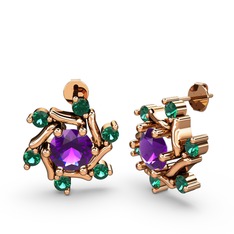 Floren Küpe - Yeşil kuvars ve ametist 925 ayar rose altın kaplama gümüş küpe #117h6lk