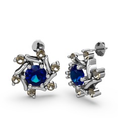 Floren Küpe - Dumanlı kuvars ve lab safir 18 ayar beyaz altın küpe #120m0es