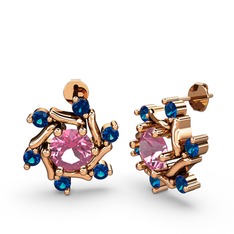 Floren Küpe - Lab safir ve pembe kuvars 925 ayar rose altın kaplama gümüş küpe #126kg8l