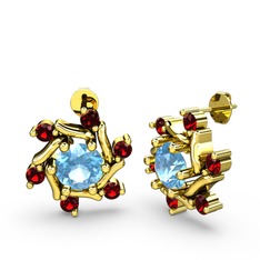 Floren Küpe - Garnet ve akuamarin 14 ayar altın küpe #12l0758